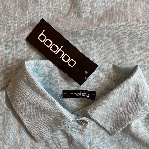 NWT BooHoo Linen Look Pinstripe Oversized Shirt - Picture 6 of 7